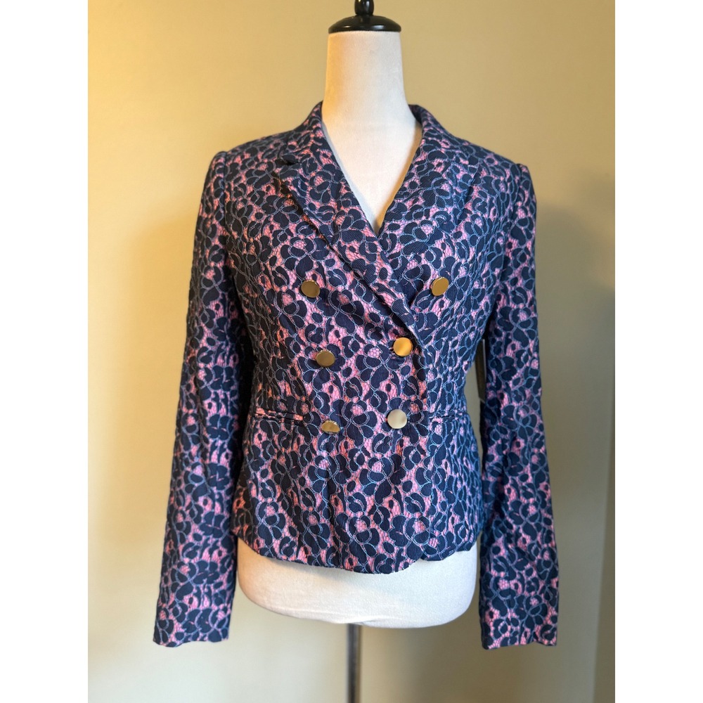 Juicy Couture Lace Blazer Navy Pink Double Breasted Jacket NWT 4 Preppy Y2K boho